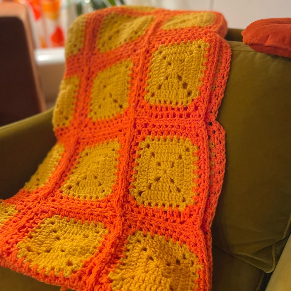 Handmade Crochet Blanket in Orange and Yellow